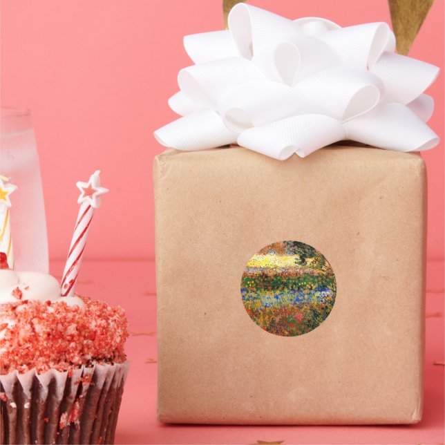 Van Gogh - Flower Garden, fine art painting, Classic Round Sticker (Party)