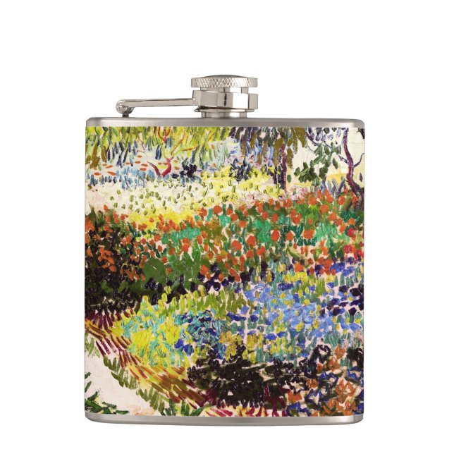 Van Gogh Flowering Garden At Arles Floral Fine Art Hip Flask (Front)