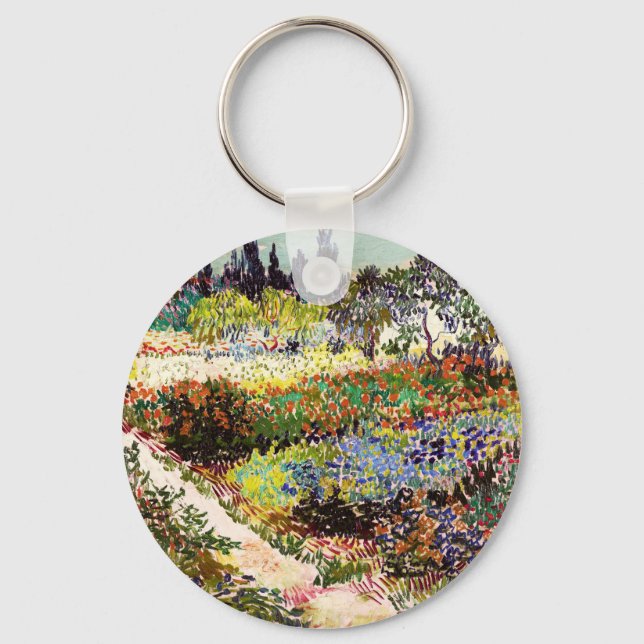 Van Gogh Flowering Garden At Arles Floral Fine Art Key Ring (Front)