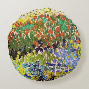Van Gogh Flowering Garden At Arles Floral Fine Art Round Cushion