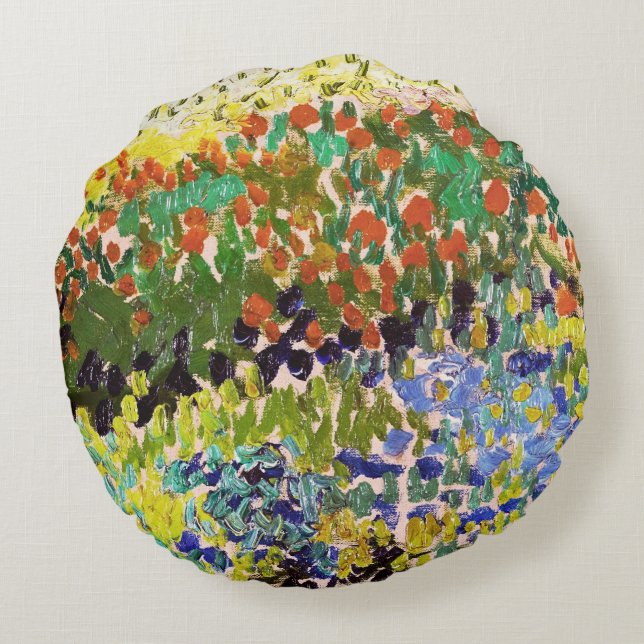Van Gogh Flowering Garden At Arles Floral Fine Art Round Cushion (Back)
