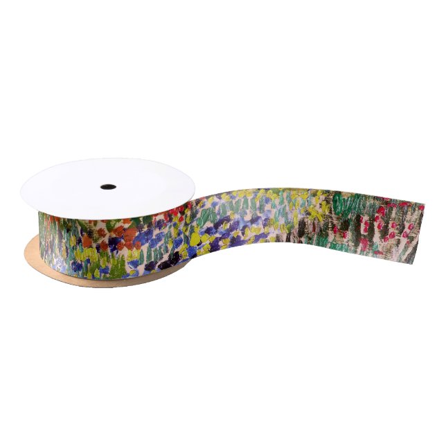 Van Gogh Flowering Garden At Arles Floral Fine Art Satin Ribbon (Spool)