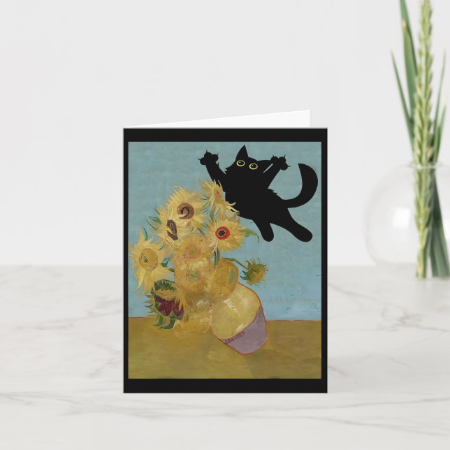 Van Gogh Flowers Cat Sunflowers  Card (Front)