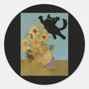 Van Gogh Flowers Cat Sunflowers Classic Round Sticker