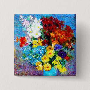 Van Gogh Flowers in a Blue Vase 15 Cm Square Badge