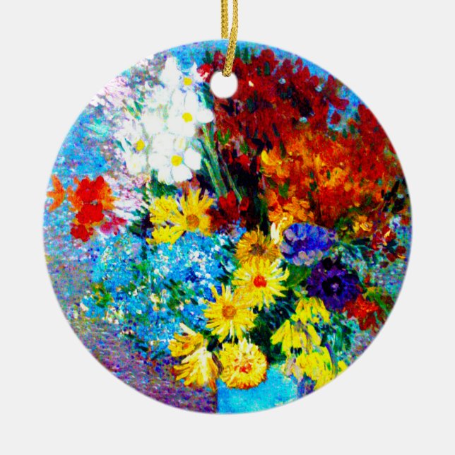 Van Gogh Flowers in a Blue Vase Ceramic Tree Decoration (Front)