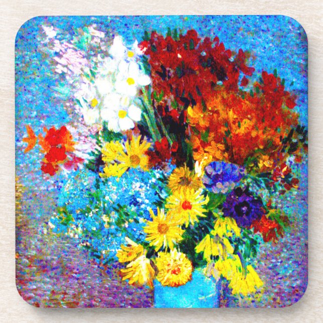 Van Gogh Flowers in a Blue Vase Coaster (Front)
