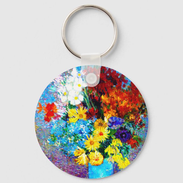 Van Gogh Flowers in a Blue Vase Key Ring (Front)