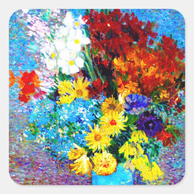 Van Gogh Flowers in a Blue Vase Square Sticker (Front)