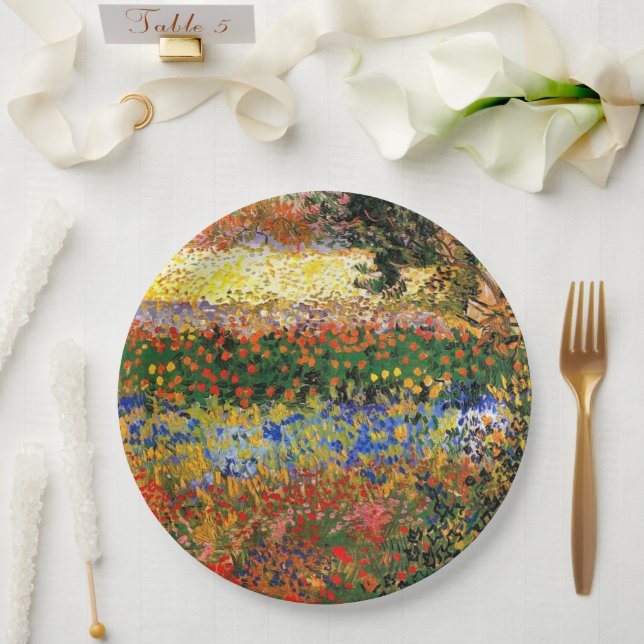 Van Gogh - Garden at Arles (aka Flowering Garden) Paper Plate (Wedding)