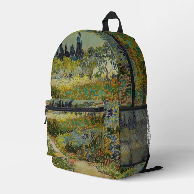 Van Gogh Garden at Arles Floral Impressionist Printed Backpack (Back Corner Right)
