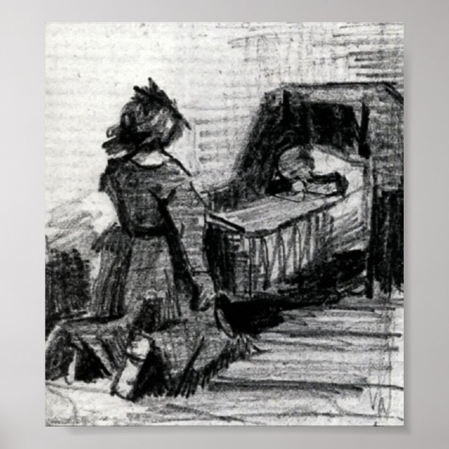 Van Gogh - Girl Kneeling in Front of a Cradle Poster (Front)
