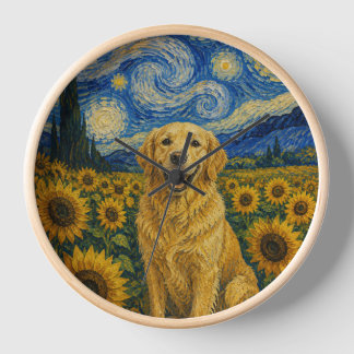 Van Gogh Golden Retriever dog Clock