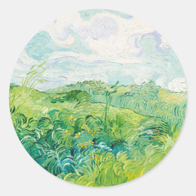 Van Gogh. Green Wheat Fields Auvers. Impressionism Classic Round Sticker (Front)