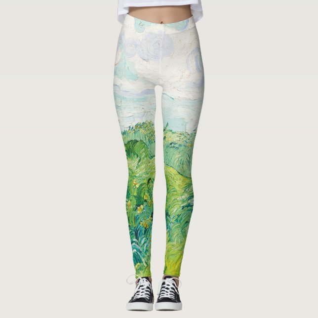 Van Gogh Green Wheat Fields Auvers. Impressionist Leggings (Front)