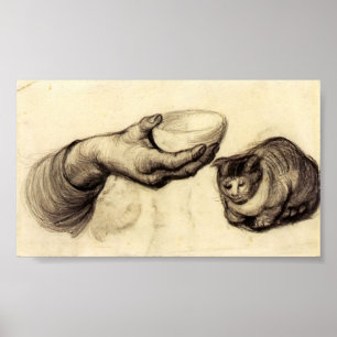 Van Gogh - Hand with Bowl and a Cat Poster