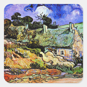 Van Gogh - Houses with Thatched Roofs Square Sticker