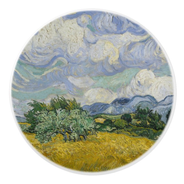 Van Gogh Impressionism Wheat Field Painting Nature Ceramic Knob (Front)