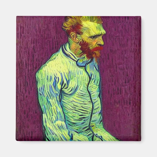 Van Gogh in Open Straitjacket - Wine Red Magnet (Front)