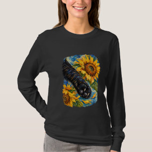 Van Gogh Inspired Black Cat Paw and Sunflowers Imp T-Shirt