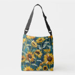 Van Gogh inspired sunflowers purse Crossbody Bag<br><div class="desc">All over art print. Painterly Sunflowers on teal background designed in van gogh impasto style. This artsy purse is guaranteed to catch compliments. Perfect for art supplies,  school books,  laptop or genetal use. Great mum gift. Great artist gift!;</div>