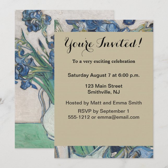 Van Gogh Iris Vase Painting Impressionism Invitation (Front/Back)