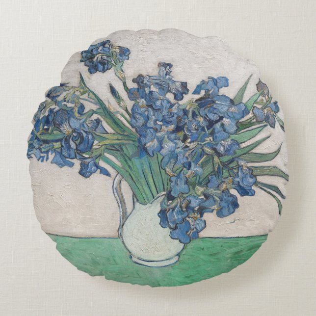 Van Gogh Iris Vase Painting Impressionism Round Cushion (Front)