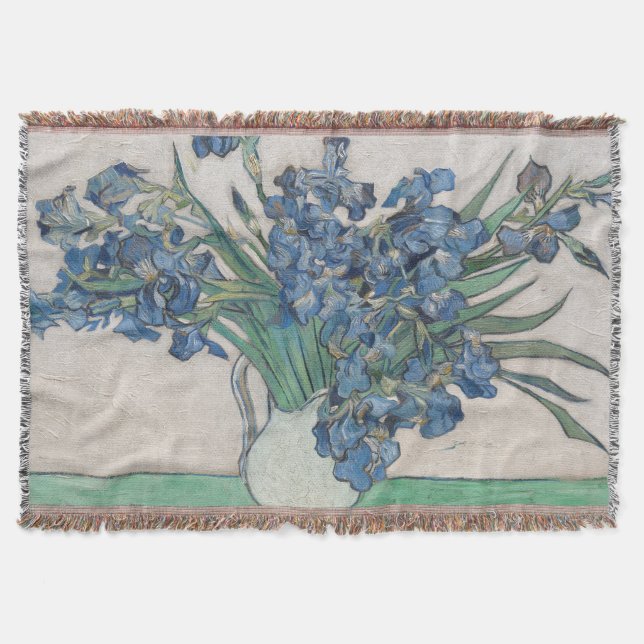 Van Gogh Iris Vase Painting Impressionism Throw Blanket (Front)