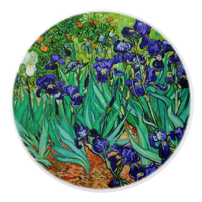 Van Gogh Irises at St. Remy, Deep Purple Ceramic Knob (Front)