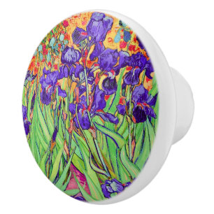 Van Gogh Irises at St. Remy, Teal Ceramic Knob