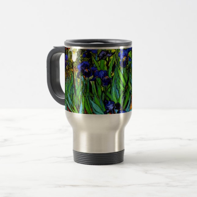 Van Gogh - Irises, famous painting by Van Gogh Travel Mug (Front Left)