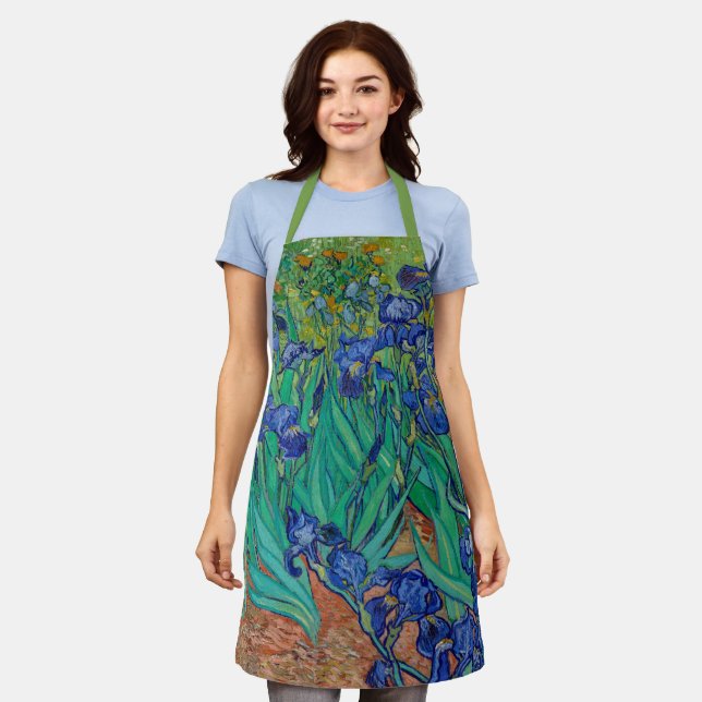 Van Gogh Irises Floral Green Painting Apron (Worn)