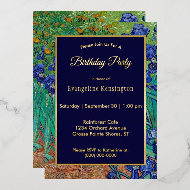 Van Gogh Irises Floral Painting Birthday Gold (Front/Back)