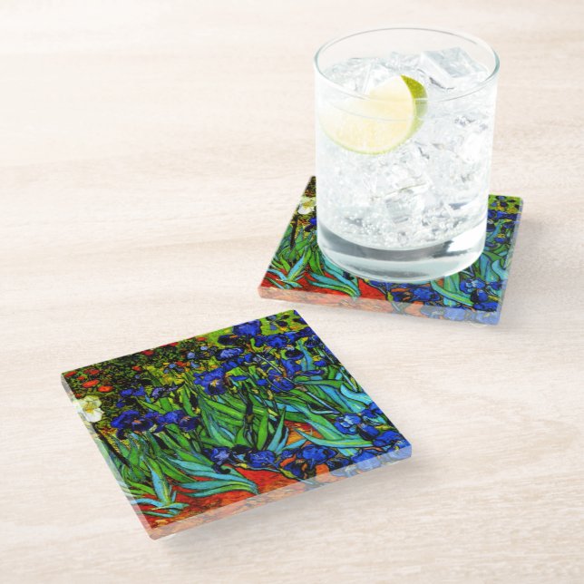 Van Gogh - Irises,  Glass Coaster (Angled)