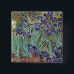 Van Gogh Irises Impressionist Painting 15 Cm Square Badge<br><div class="desc">Vincent Van Gogh Irises at Saint Remy - Irises by Vincent Van Gogh is a wonderful impressionistic painting by one of the master impressionism artists of all time. The iris garden is swirling with color and emotion, as the purple irises flow up from their blue green stems and leaves. There...</div>