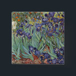 Van Gogh Irises Impressionist Painting 15 Cm Square Badge<br><div class="desc">Vincent Van Gogh Irises at Saint Remy - Irises by Vincent Van Gogh is a wonderful impressionistic painting by one of the master impressionism artists of all time. The iris garden is swirling with color and emotion, as the purple irises flow up from their blue green stems and leaves. There...</div>