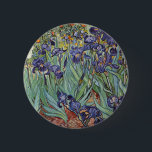 Van Gogh Irises Impressionist Painting 6 Cm Round Badge<br><div class="desc">Vincent Van Gogh Irises at Saint Remy - Irises by Vincent Van Gogh is a wonderful impressionistic painting by one of the master impressionism artists of all time. The iris garden is swirling with color and emotion, as the purple irises flow up from their blue green stems and leaves. There...</div>