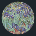 Van Gogh Irises Impressionist Painting Classic Round Sticker<br><div class="desc">Vincent Van Gogh Irises at Saint Remy - Irises by Vincent Van Gogh is a wonderful impressionistic painting by one of the master impressionism artists of all time. The iris garden is swirling with colour and emotion, as the purple irises flow up from their blue green stems and leaves. There...</div>