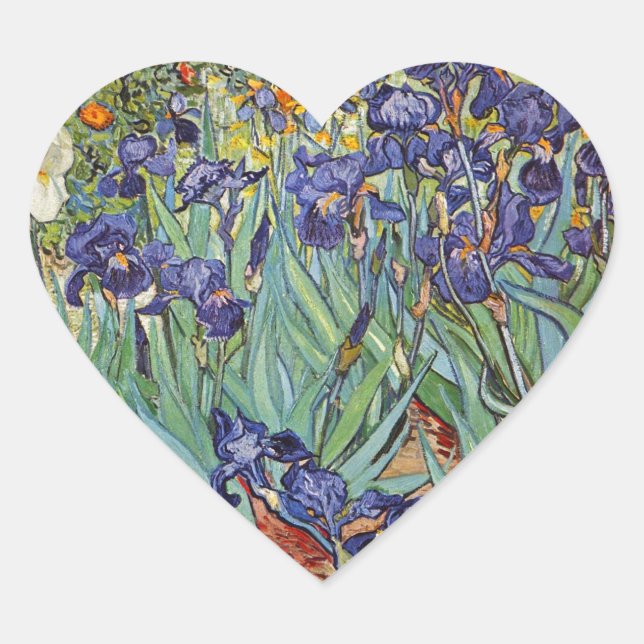 Van Gogh Irises Impressionist Painting Heart Sticker (Front)