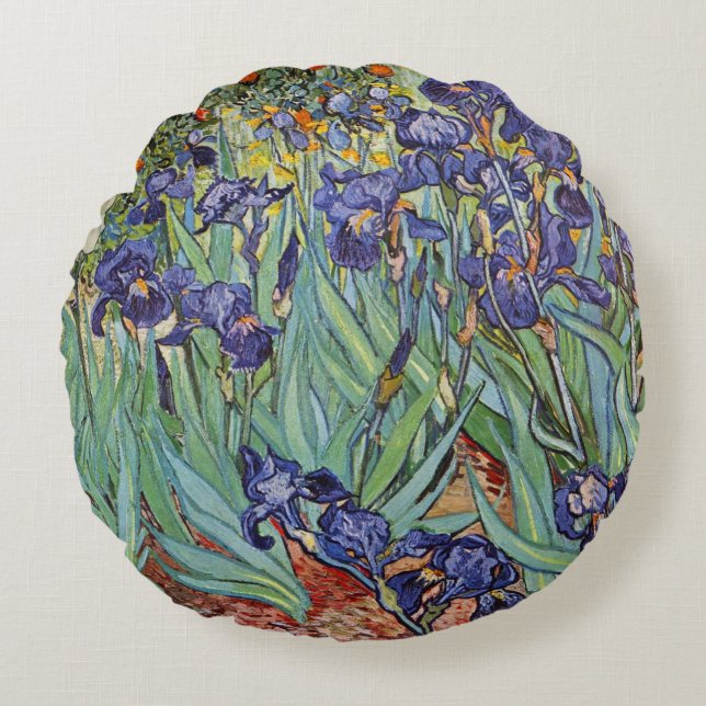 Van Gogh Irises Impressionist Painting Round Cushion (Front)