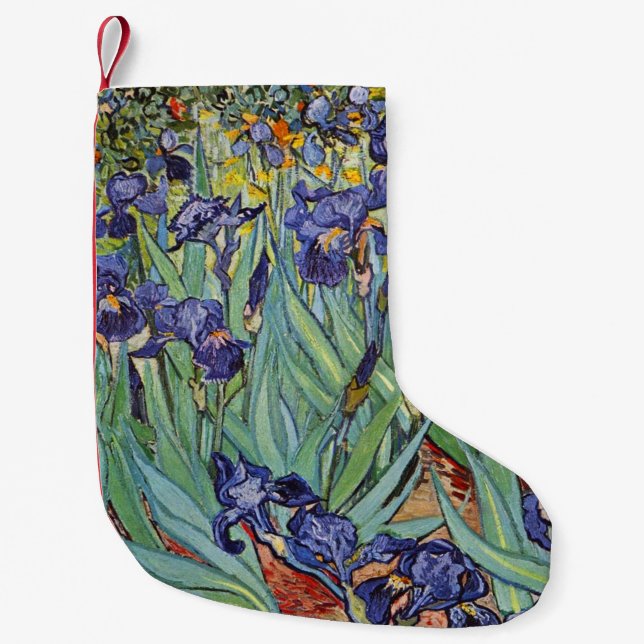 Van Gogh Irises Impressionist Painting Small Christmas Stocking (Front)