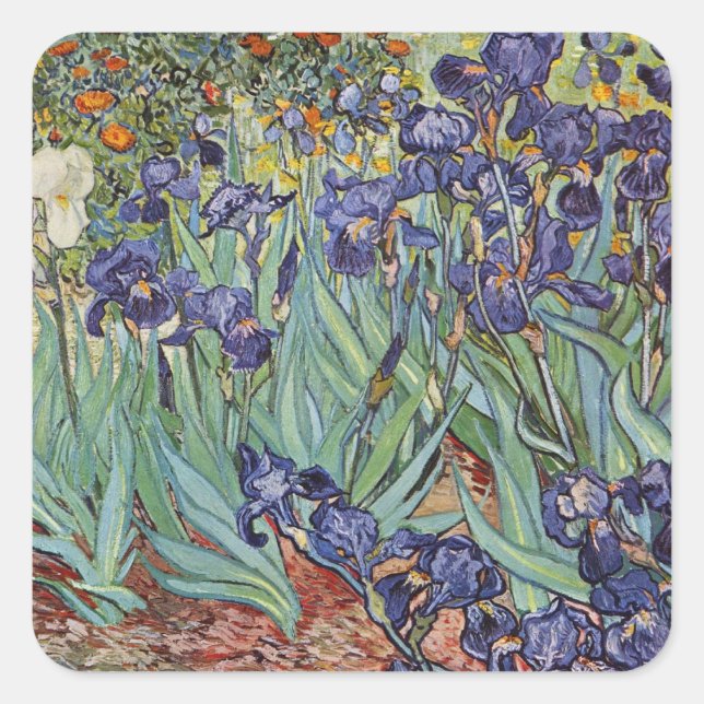 Van Gogh Irises Impressionist Painting Square Sticker (Front)