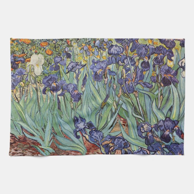 Van Gogh Irises Impressionist Painting Tea Towel (Horizontal)