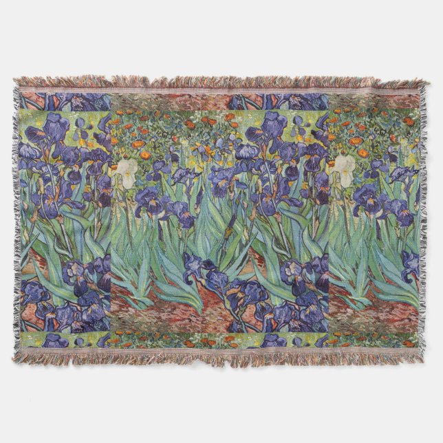 Van Gogh Irises Impressionist Painting Throw Blanket (Front)