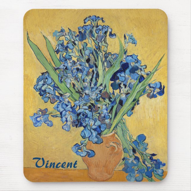 Van Gogh Irises Vase Blue Floral Bouquet Fine Art Mouse Mat (Front)