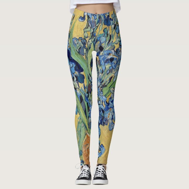 Van Gogh Irises Vase Blue Floral Bouquet Painting Leggings (Front)