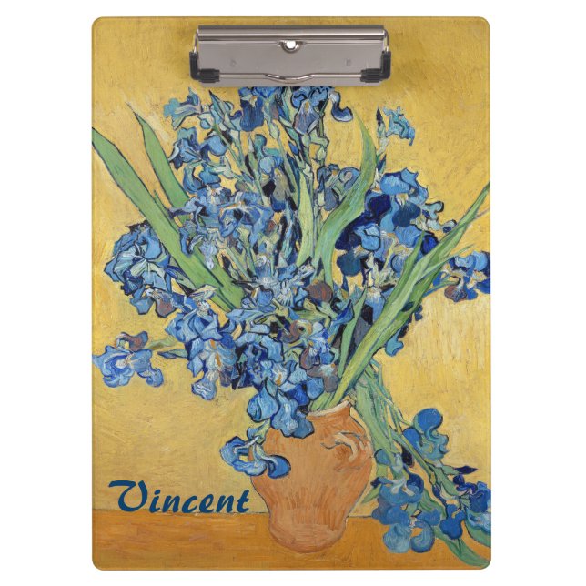 Van Gogh Irises Vase Blue Flowers Bouquet Fine Art Clipboard (Front)