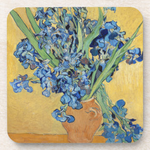 Van Gogh Irises Vase Blue Flowers Bouquet Painting Coaster