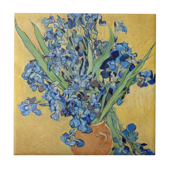 Van Gogh Irises Vase Flowers Floral Still Life Art Tile (Front)