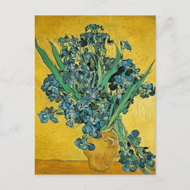 Van Gogh Irises Vase Yellow Floral Painting Postcard (Front)